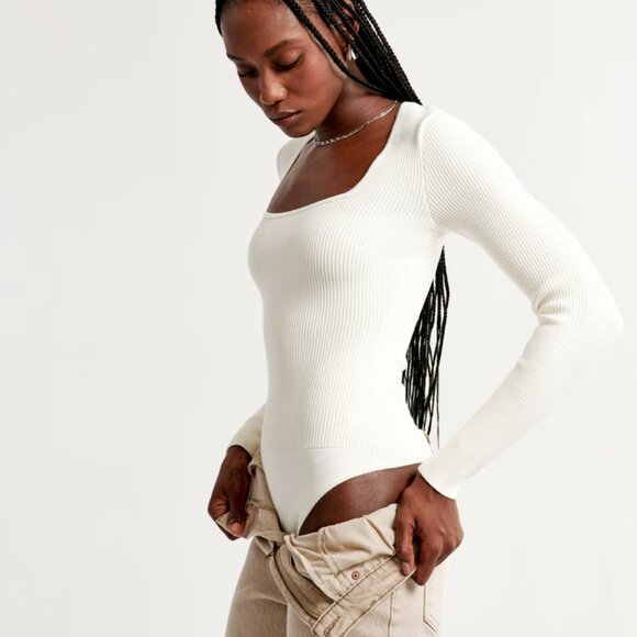 NWT Abercrombie White Long Sleeve Ottoman Bodysuit XS - Picture 2 of 5
